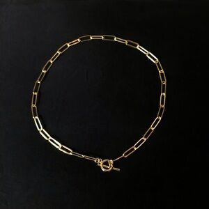 Gold Paperclip Link Necklace with Toggle Clasp - 15 inch